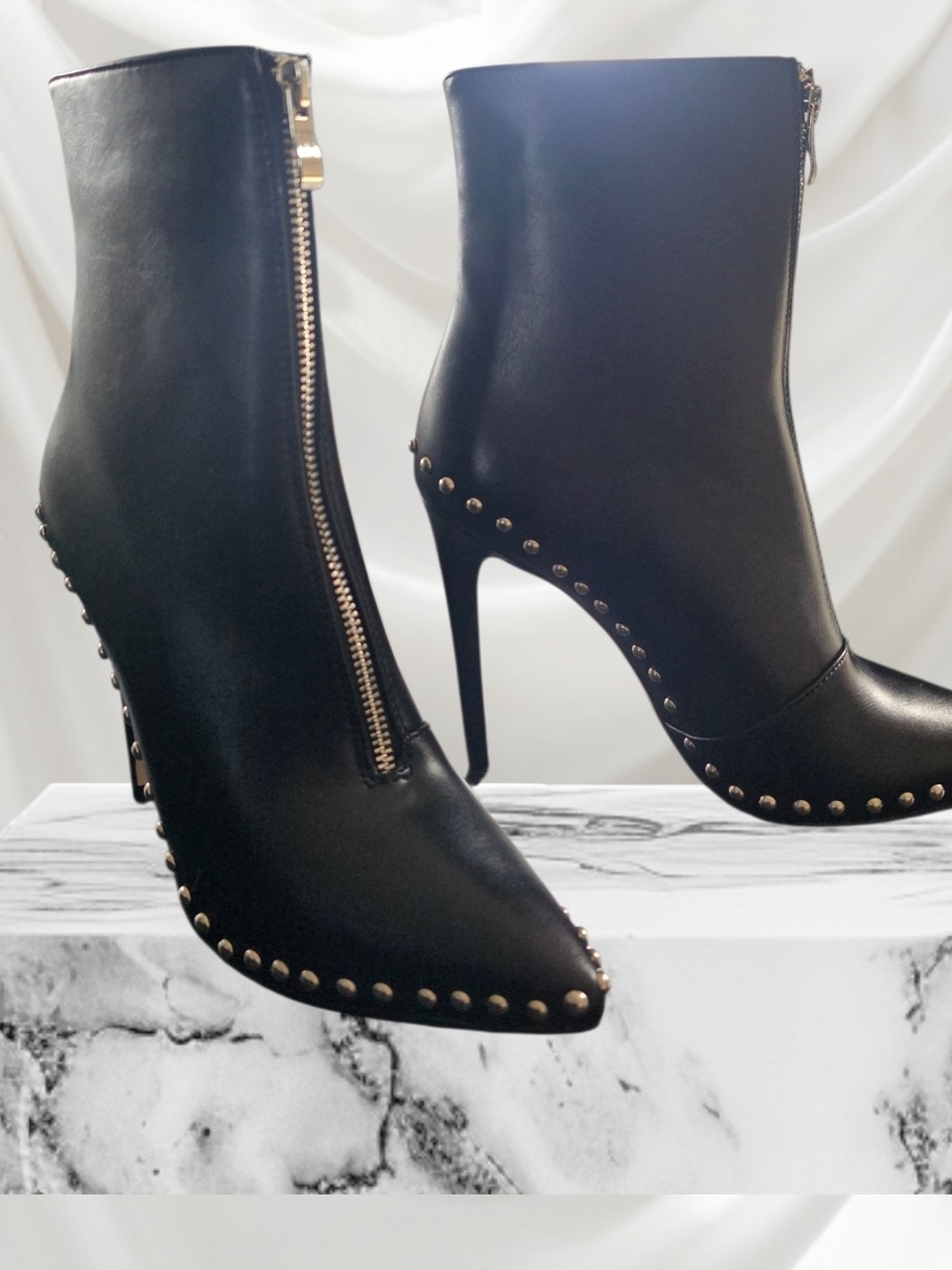 Fashion Nova Black Studded Pointed Toe Stiletto Ankle Boots
